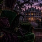 Jessica Lange Says "American Horror Story" Season 13 Is Her Last, Even as Ryan Murphy Eyes More Editorial illustration of a gothic mansion at dusk with a witch hat on a chair. Not from American Horror Story and not a photo of Jessica Lange or the cast.