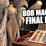 Bob Mackie's Death Certificate: Fall Days Before He Died at 87, per Report Editorial illustration of a sequined costume gown on a dress form with design sketches, not a photograph