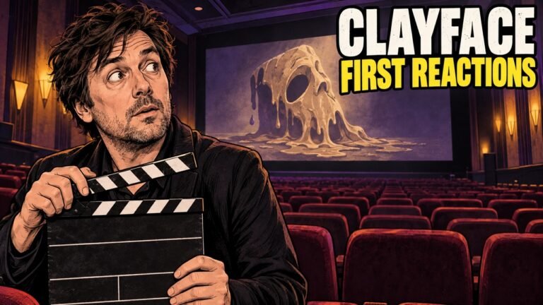Clayface first reactions editorial cartoon of director James Watkins in an empty screening room