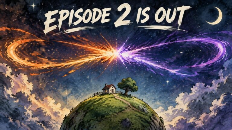 Dragon Ball Super: Beerus Episode 2 Is Out Now: Release Time, Where to Watch, and What Happens 666 Hand-drawn editorial illustration of two glowing energy trails clashing over a tiny planet with a small house, for Dragon Ball Super Beerus episode 2 streaming now