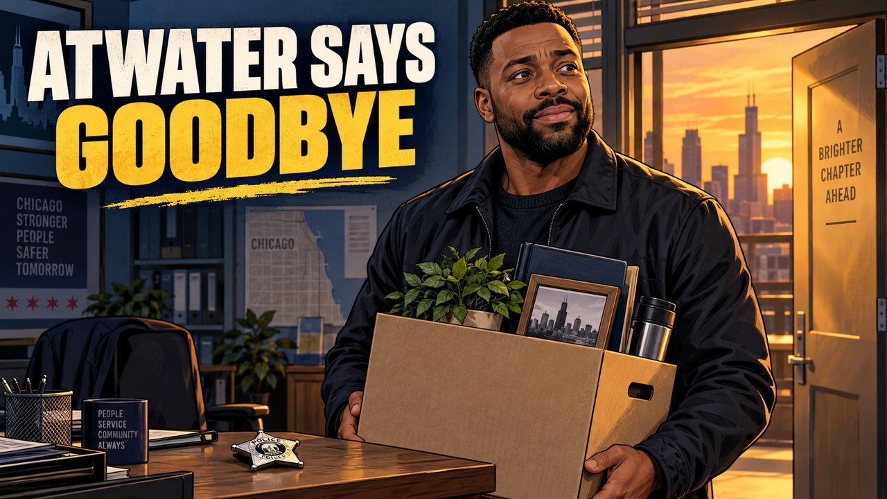 Kevin Atwater farewell: editorial cartoon of LaRoyce Hawkins leaving a Chicago precinct. Not a production photograph.