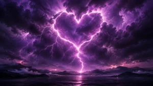 Illustration of a purple storm sky with glowing lightning shaped like a heart, evoking Jisoo’s ADDICTED teaser artwork