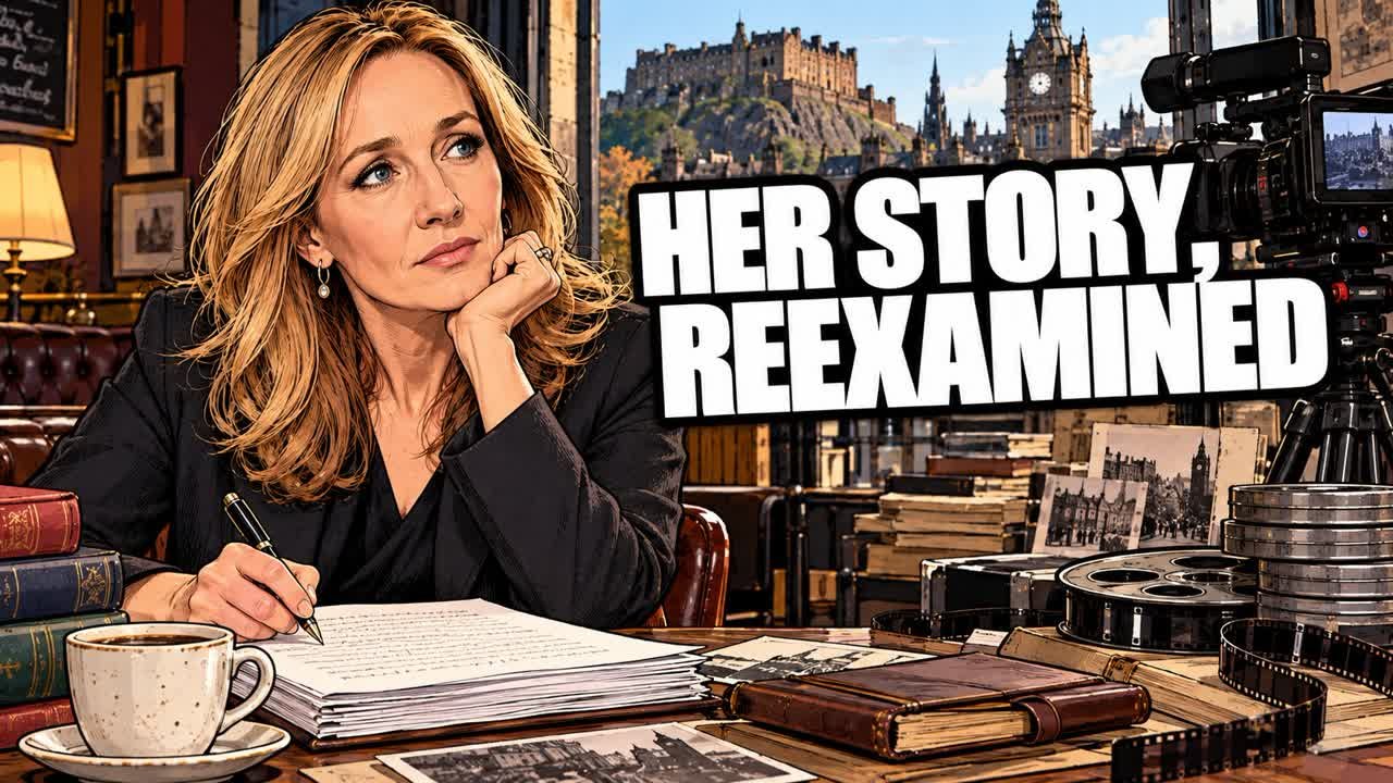 J.K. Rowling documentary editorial cartoon, not a photograph