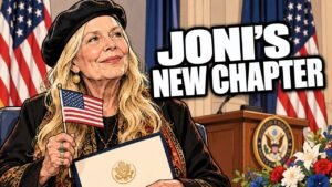 Joni Mitchell U.S. citizenship editorial cartoon, not a photograph