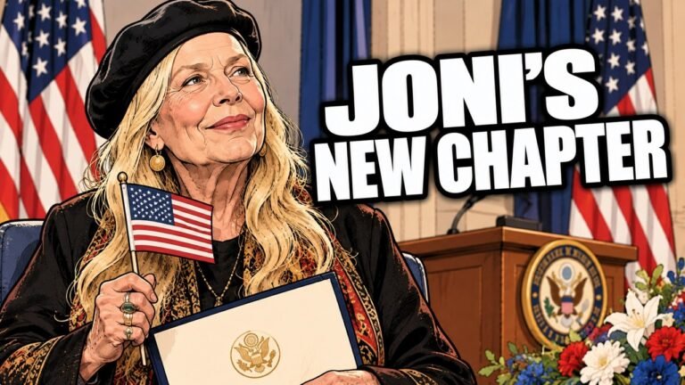 Joni Mitchell U.S. citizenship editorial cartoon, not a photograph