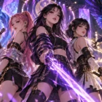 Kpop Demon Hunters Ending Explained: Is Jinu Really Gone? 706 Illustration of three K-pop idol demon hunters on a neon Seoul stage with a spectral tiger and magpie, Kpop Demon Hunters ending explained