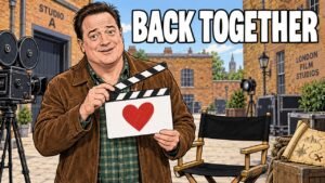 The Mummy 4: Brendan Fraser returns to a London film set. Editorial cartoon, not a photograph.