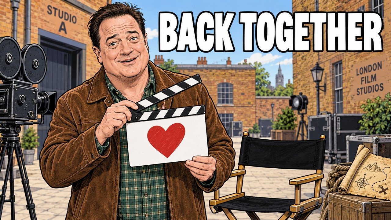 The Mummy 4: Brendan Fraser returns to a London film set. Editorial cartoon, not a photograph.