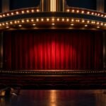 Editorial illustration of a cinema marquee at night with an empty theater screen. Not a still from the film or a photo of any real person.