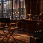 Michael Douglas Says Charlie Sheen Taped an Insulting Sign to Sean Young's Back on the "Wall Street" Set Editorial illustration of a 1980s film set with an empty director's chair for the Sean Young Wall Street story, not a photo of the real people or set
