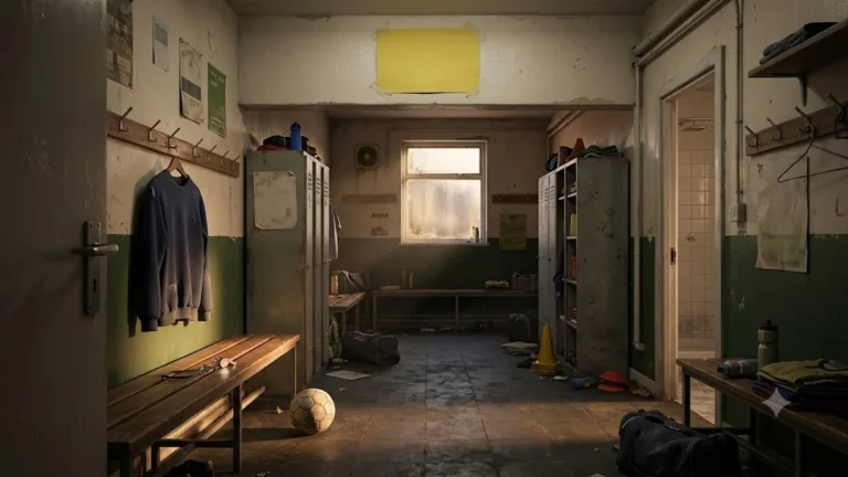 Ted Lasso Season 5: Jason Sudeikis Says He Wants More, but No Writers' Room Yet 654 Illustration of a Ted Lasso style football club locker room with a blank yellow sign taped above the door as fans await season 5 news