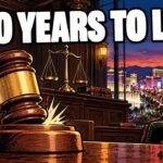 Editorial cartoon of a judge's gavel in a Las Vegas courtroom, not a photograph