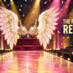 Victoria's Secret Fashion Show 2026: Kylie Jenner Wears the $50 Million Fantasy Bra 694 Hand-drawn editorial illustration of angel wings and a jewel-encrusted Fantasy Bra on a velvet pedestal at the end of an empty runway under pink and gold spotlights