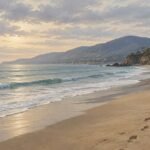 Cindy Crawford and Rande Gerber Hold Hands on Zuma Beach in First Public Outing Since Son's Death Editorial illustration of an empty Malibu beach for the Cindy Crawford and Rande Gerber Zuma Beach story, not a photo of the real people