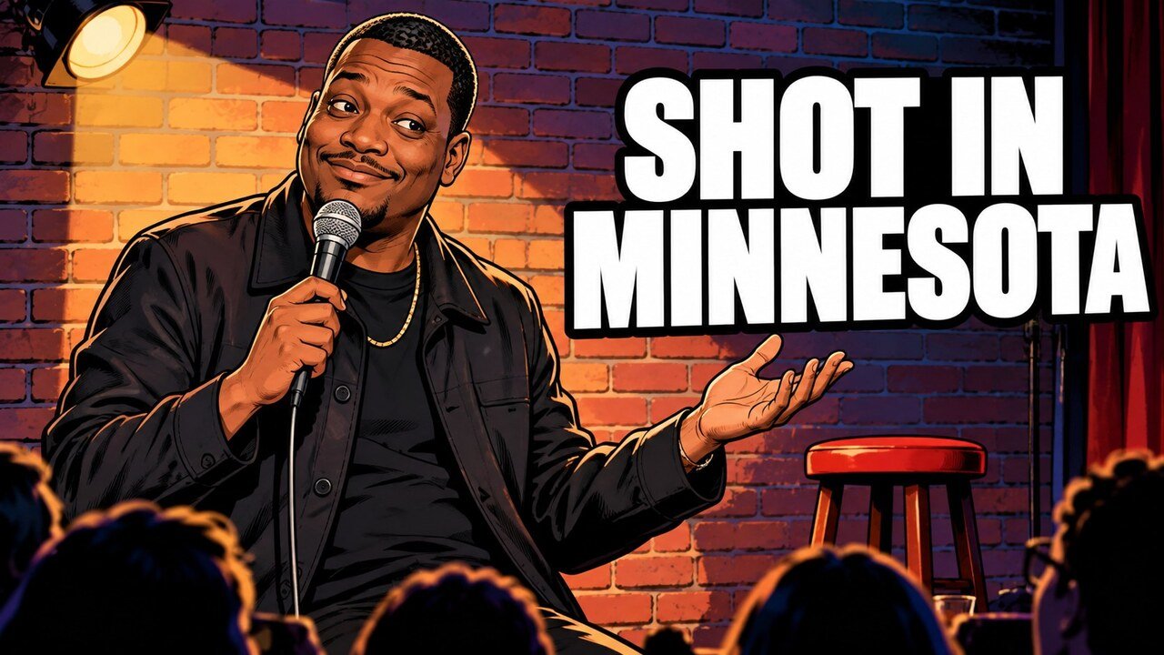 Editorial cartoon of Michael Che for his Shot in Minnesota special, not a photograph