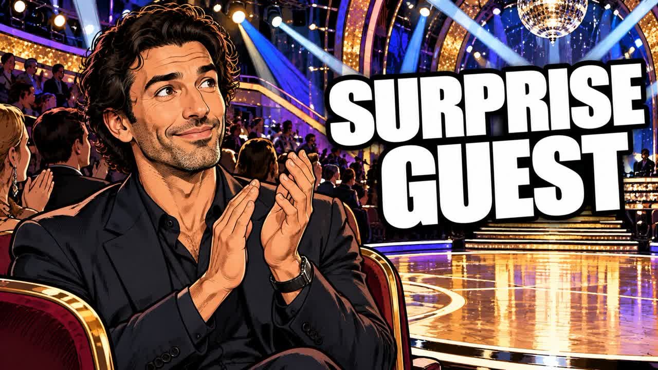 Editorial cartoon of Justin Baldoni clapping in the Dancing With the Stars audience, not a photograph
