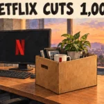 Netflix Layoffs: 1,000 Jobs Cut in Biggest Round to Date 51 Cartoon of a desk with a moving box at Netflix offices after layoffs