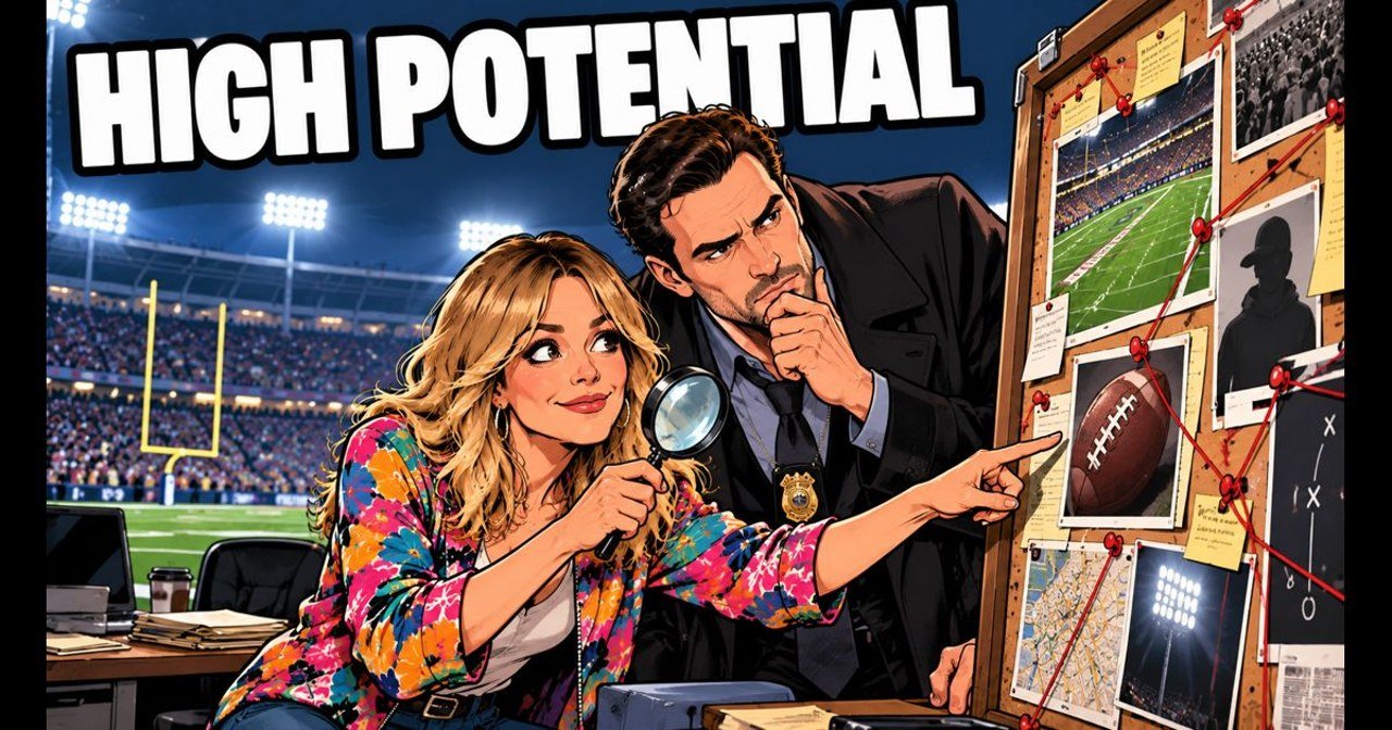 Editorial cartoon of two detectives studying a football-themed clue board. An illustration, not a photograph.
