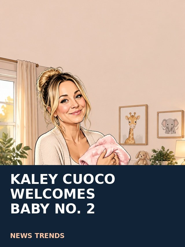 Kaley Cuoco baby announcement. Editorial illustration, not a photograph.