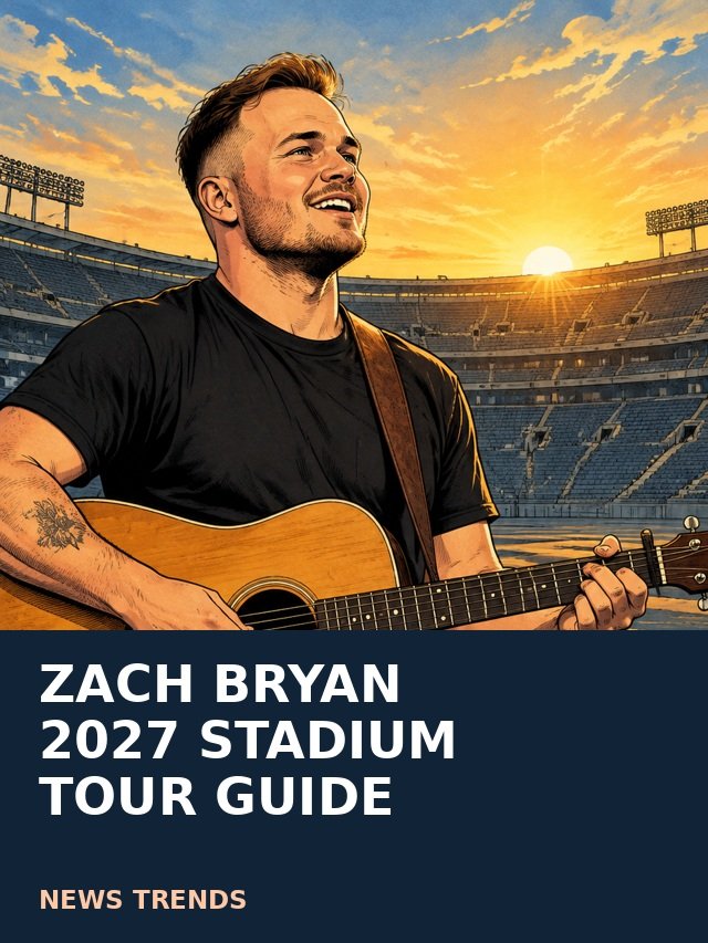 Zach Bryan 2027 tour. Editorial illustration, not a photograph.